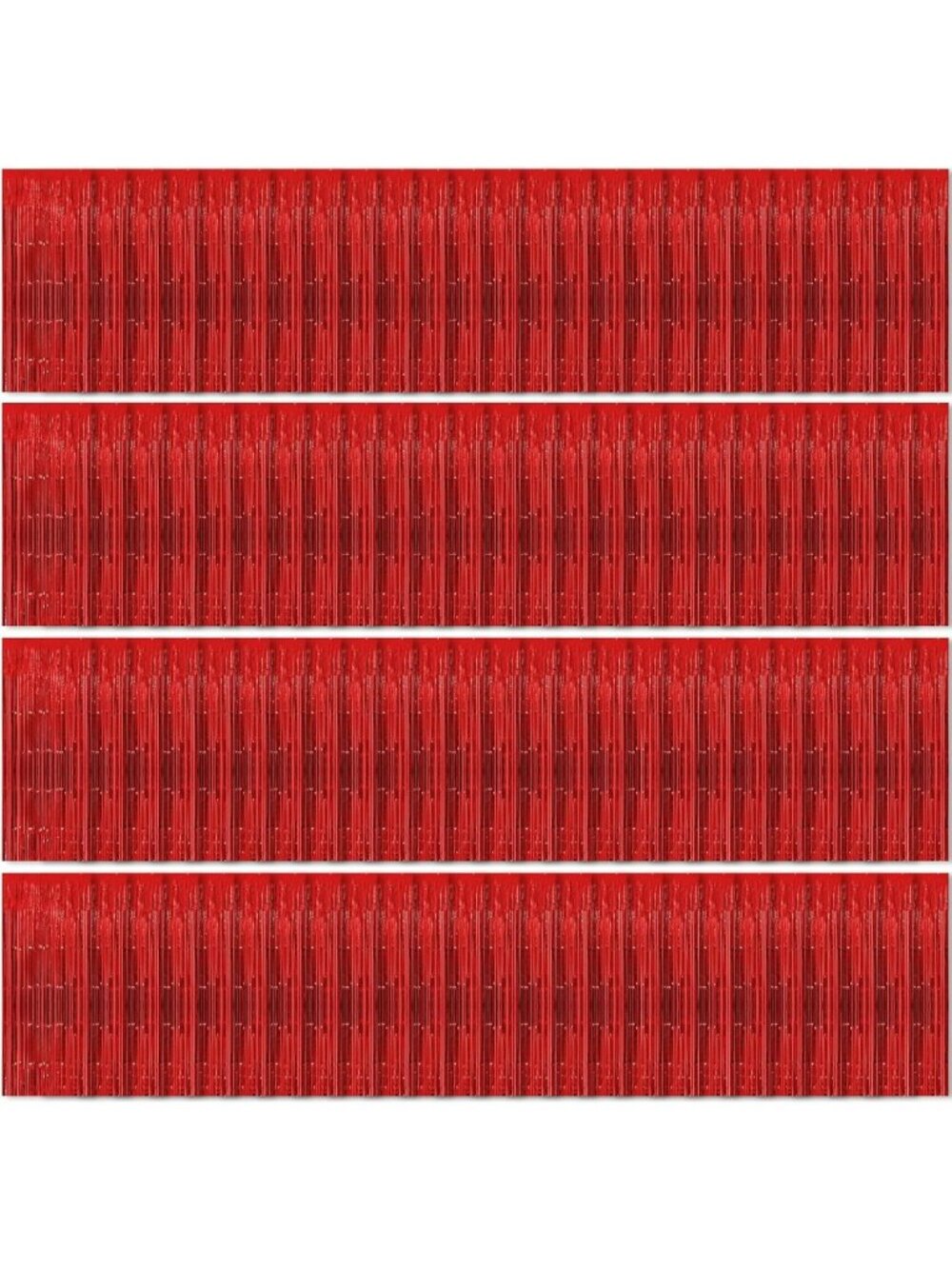 100 Red Foil Fringe Curtains 3.2ft x 8.2ft - Tinsel Backdrop for Parties